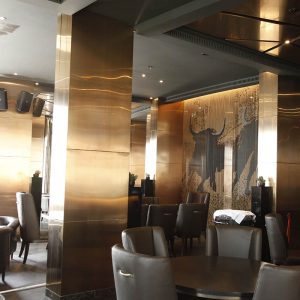 Image of column and wall cladding at toro toro restaurant Qatar
