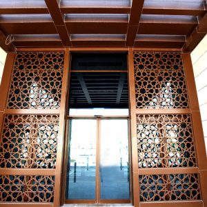 Close up view of Musharabiya Panel & Automatic Sliding Doors at Rawdat-Al-Khail-Health project Qatar