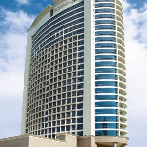 Close up image of Curtain wall at Hilton Doha