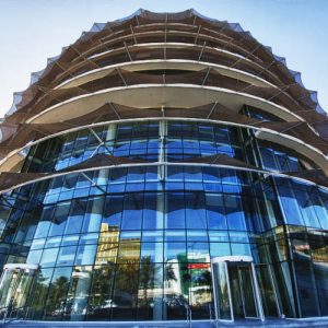 Image of glass facade at Ghanem Business Center Qatar