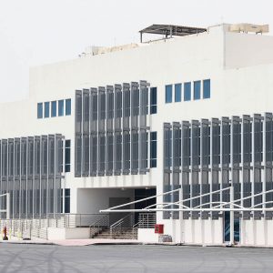 Image of perforated aluminium sun break up & glazed windows at NPP 47 Q